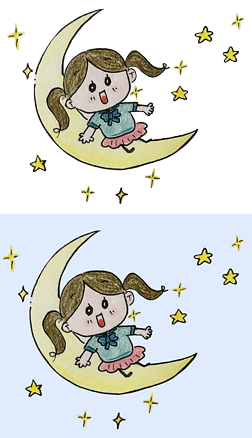 辫子女孩月亮弯月星星卡通插画铅笔画彩铅画免抠元素