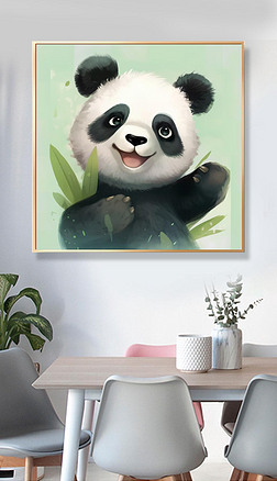 北欧温馨熊猫摆画餐厅玄关装饰画