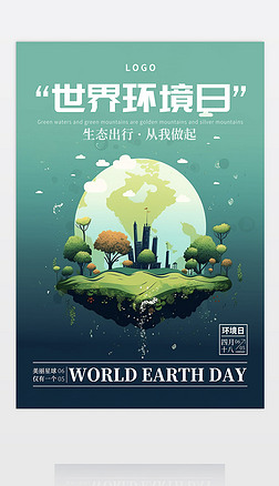 绿色清新生态环境日发展环保低碳促销宣传海报
