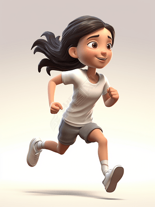 3D可爱卡通女孩在跑步纯色背景图片下载3D元素立体