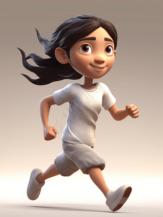 3D可爱卡通女孩在跑步纯色背景图片下载3D元素立体