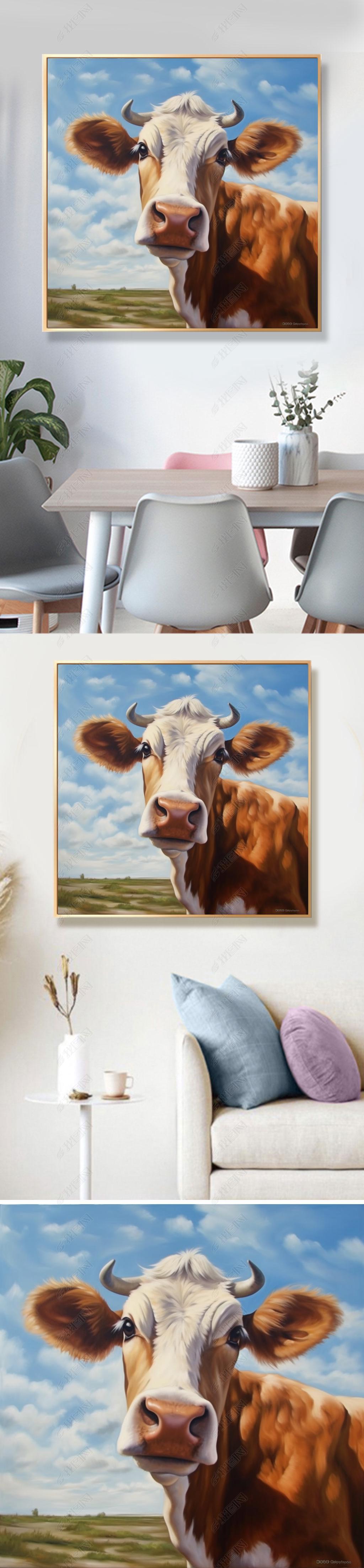 原创北欧风格动物挂画个性牛儿童房装饰画-版权可商用