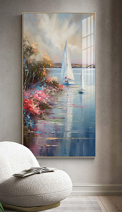 现代艺术治愈系油画风景海景花卉玄关客厅装饰画