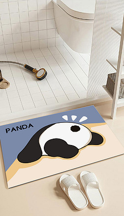 美式复古卡通熊猫浴室地垫硅藻泥卫生间脚垫进门地毯