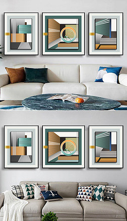 现代轻奢简约几何3D立体客厅沙发镀银三联装饰画