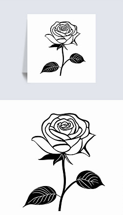 创意设计玫瑰花黑白线条插画唯美艺术临摹画11