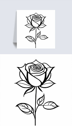 创意设计玫瑰花黑白线条插画唯美艺术临摹画17