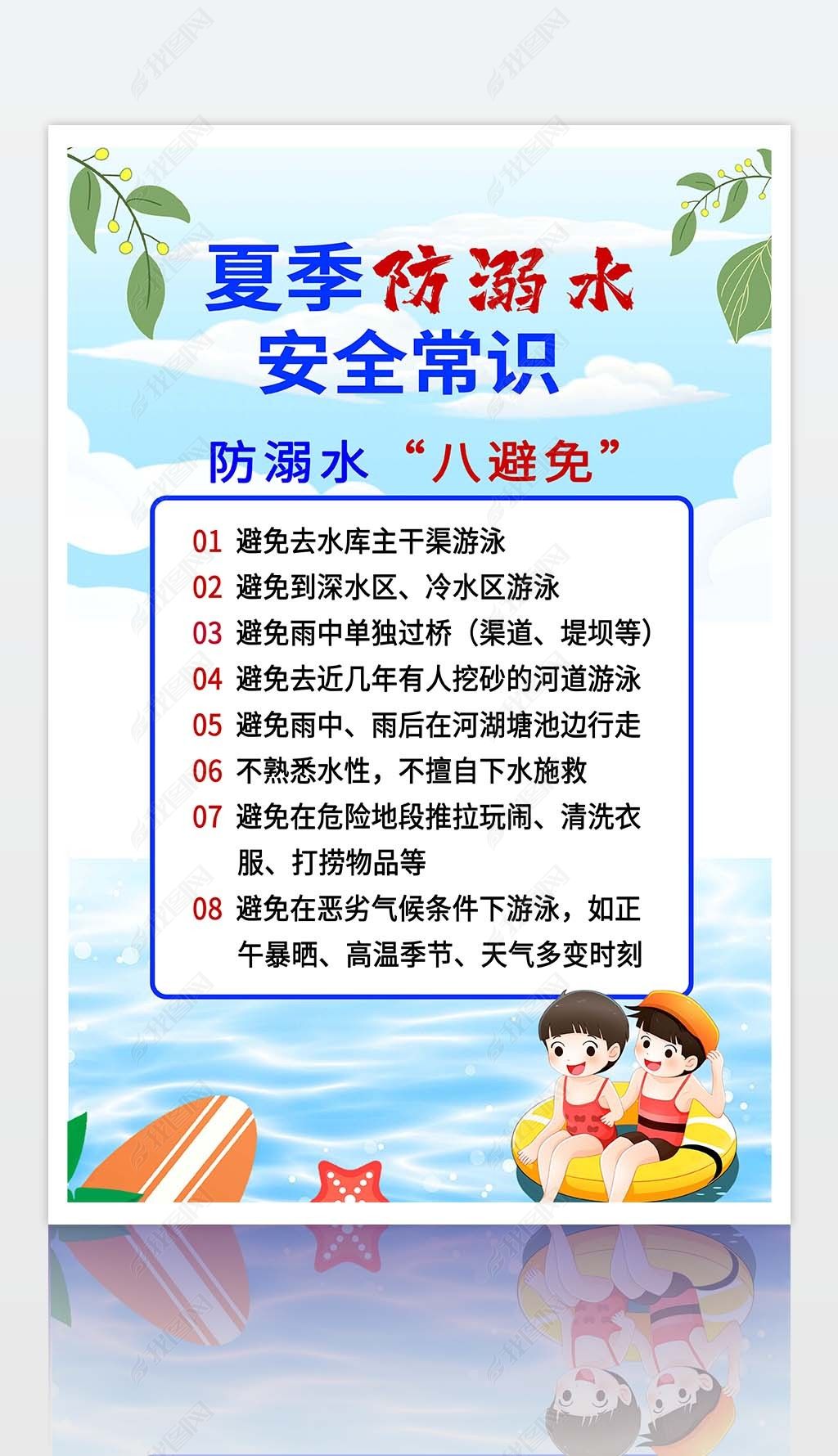 原创夏季安全教育防溺水八避免宣传海报