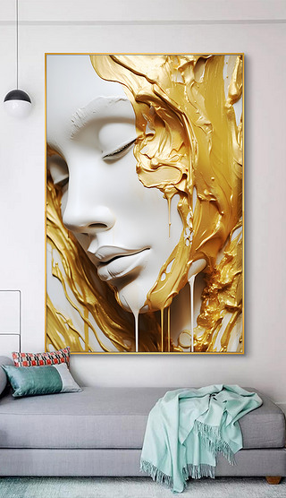 原创创意创新金色石膏像女人艺术品装饰画挂画挂图