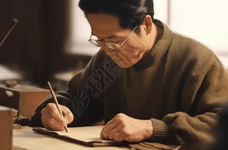 老年人在笔记本上写字图片高清摄影图