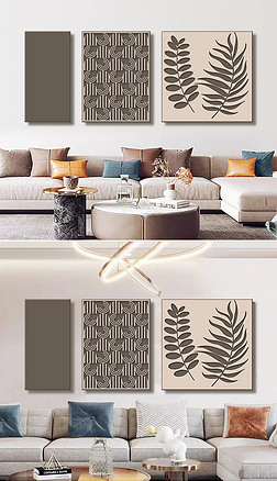北欧简约植物叶子密度板雕刻客厅装饰画三联画