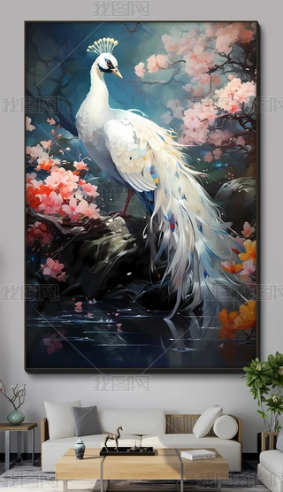 真作 北久美子「風の譜」油彩10号 孔雀・南国花鳥画名画・南国花鳥画人気画家 孔雀油画下载-编号32627908-花鸟装饰画-我图网