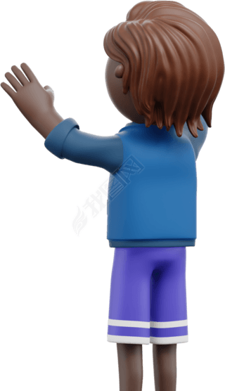 3d黑人男性背影招手形象