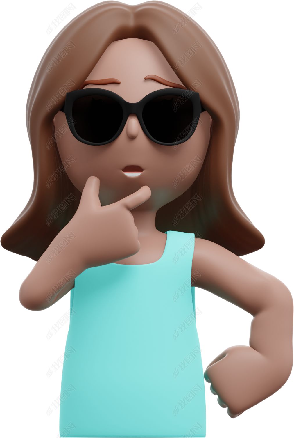 3d棕色女性托腮思考形象