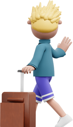 3D白人男性拖着行李箱形象