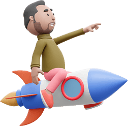 3D白人男性坐火箭起飞形象