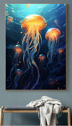现代海底世界水母鱼群玄关装饰画