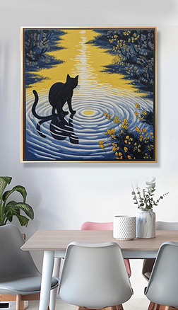 踩碎一地月亮的猫猫可爱萌宠动物卧室挂画床头壁画装饰画