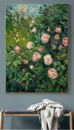 梵高风格印象派玫瑰花卉油画装饰画