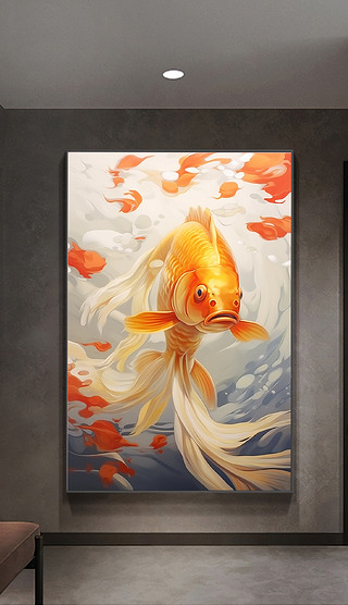 孔雀鱼装饰画|现代轻奢肌理孔雀鱼油画过道玄关装饰画