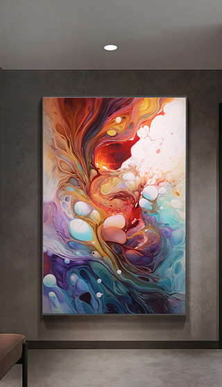 北欧现代轻奢手绘炫彩抽象油画玄关装饰画