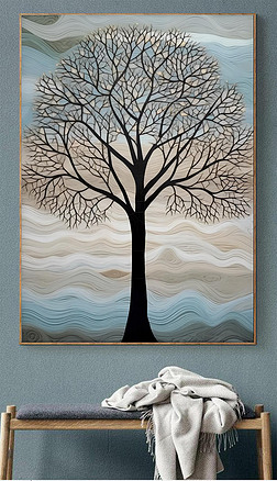 创意蓝色抽象几何智慧树发财树装饰画1