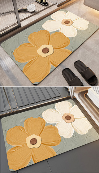 现代简约轻奢油画花朵浴室地垫硅藻泥卫生间门口脚垫