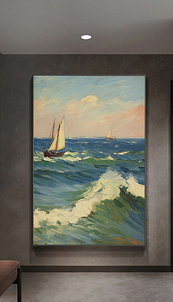 现代抽象艺术轻奢手绘油画肌理海一帆风顺客厅装饰画