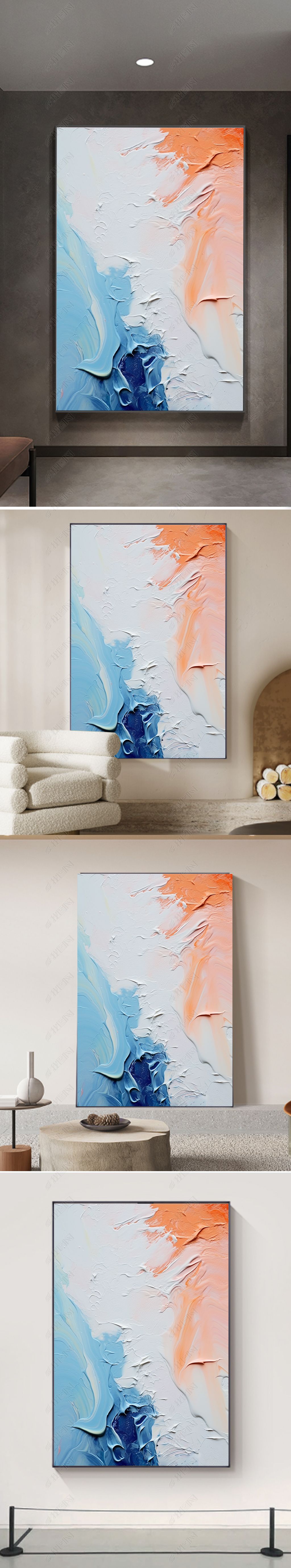 现代简约奶油肌理白色灰色笔刷涂鸦色块抽象装饰画