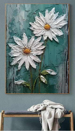 欣欣向荣简约客厅装饰画餐厅植物花卉手绘肌理画