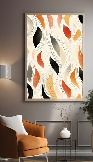 艺术感手绘抽象条纹圆点装饰画