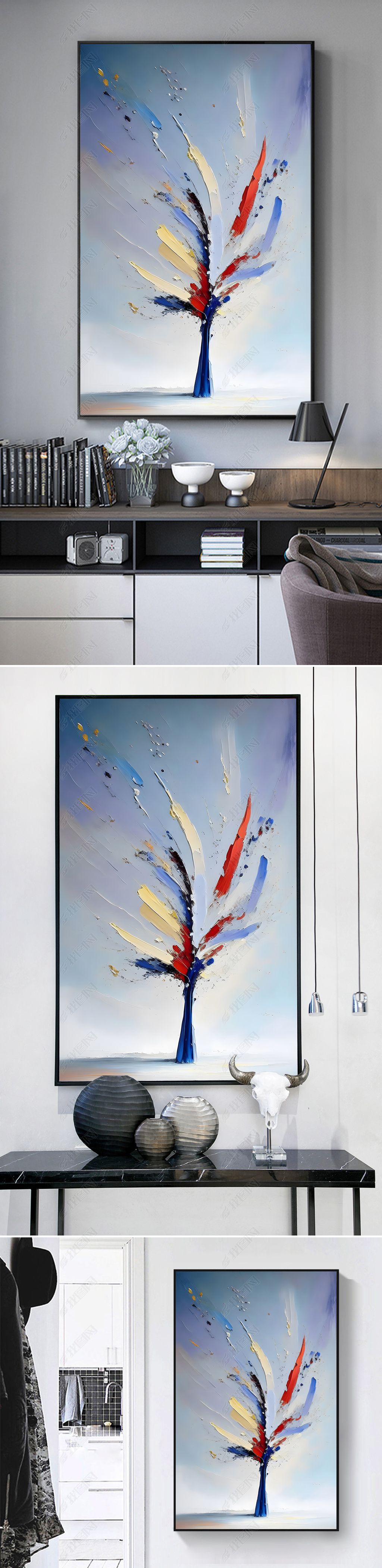 原创色彩抽象树木油画装饰画现代简约无框画