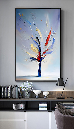 色彩抽象树木油画装饰画现代简约无框画