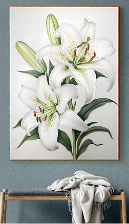 现代手绘彩铅素雅百合花寓意百年好合质感装饰画