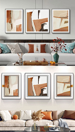 现代简约双框手绘抽象客厅2