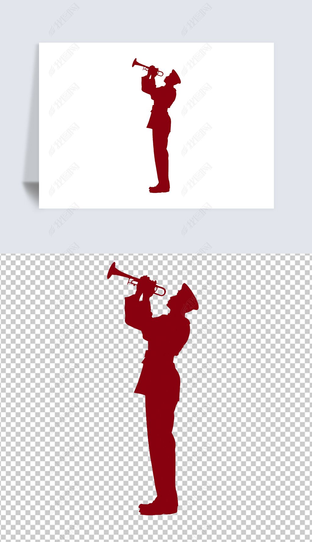 原创吹号角的军人剪影-版权可商用