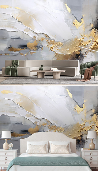 现代抽象金色油画纹理艺术背景墙