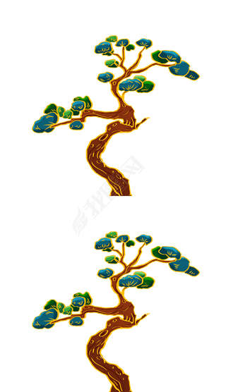 手绘国潮松树松柏树木