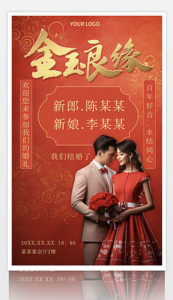 红喜庆结婚邀请函婚礼请贴海报模板