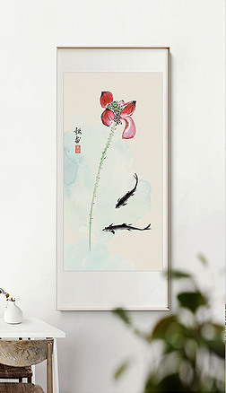 新中式水墨花鸟画现代简约中式画手绘禅意画写意荷花