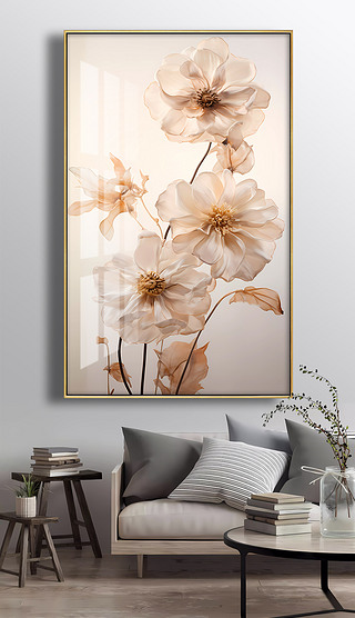 暖色现代抽象花卉花朵客厅玄关装饰画无框画
