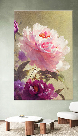 北欧简约牡丹花阳光花卉侘寂植物肌理抽象轻奢装饰画