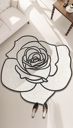 法式奶油风轻奢异形线条花卉地毯客厅沙发艺术地毯