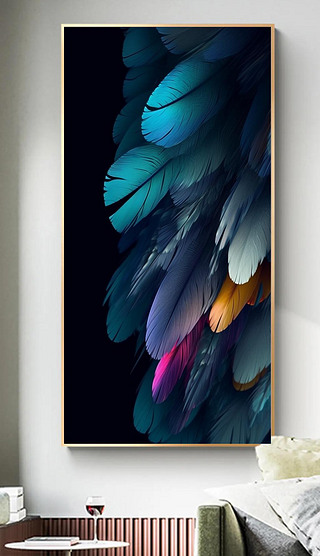 现代轻奢高级质感黑色背景唯美羽毛时尚客厅玄关装饰画