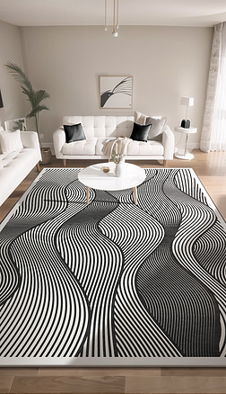 现代简约抽象条纹黑色客厅沙发地毯图案设计