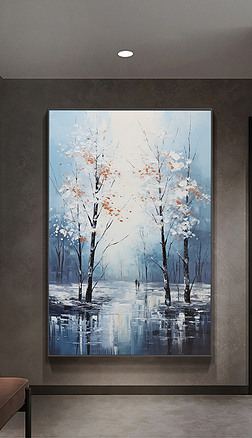 北欧简约抽象树风景小清新风景饰画客厅手绘肌理挂画