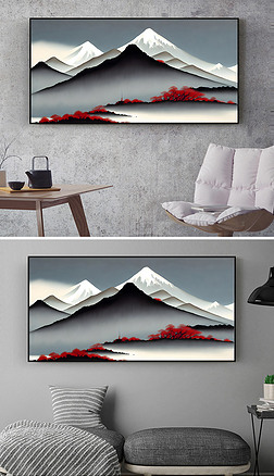新中式山水写意装饰画风景绘画床头画无框画