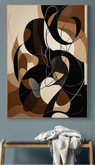 现代简约个性时尚流畅曲线色块拼接大气客厅玄关装饰画