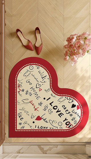 现代喜庆红色心形结婚婚庆进门地垫入户门地毯地垫