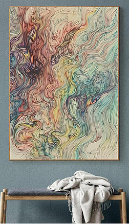彩色抽象艺术手绘细腻质感线条个性纹理创意客厅背景墙装饰画
